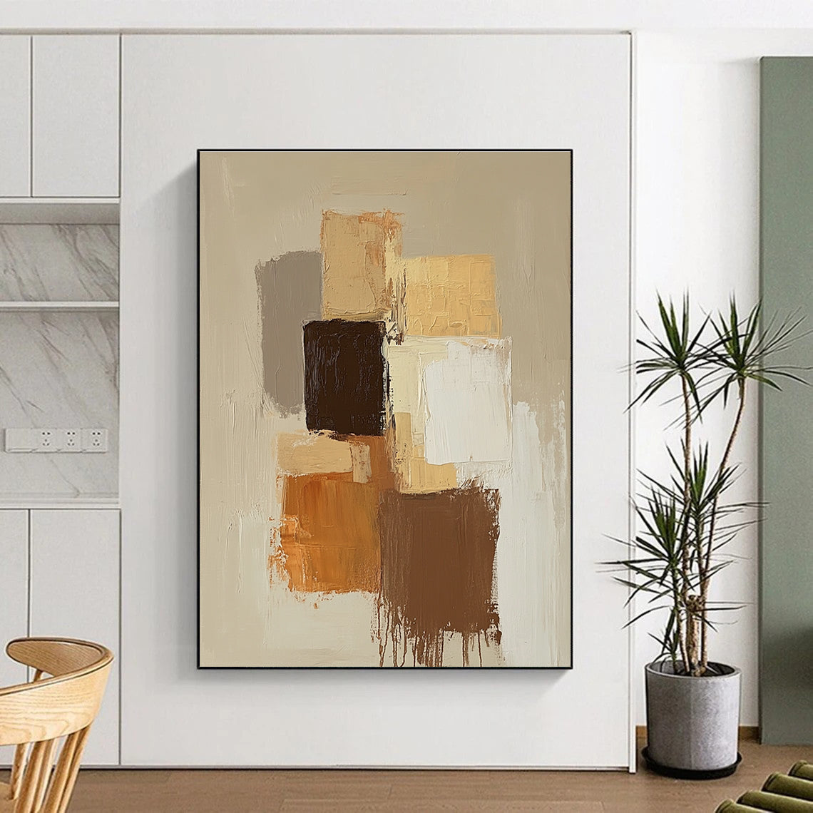 Neutral Color Block Abstract Painting for Scandinavian - Style Home Offices GAB1201