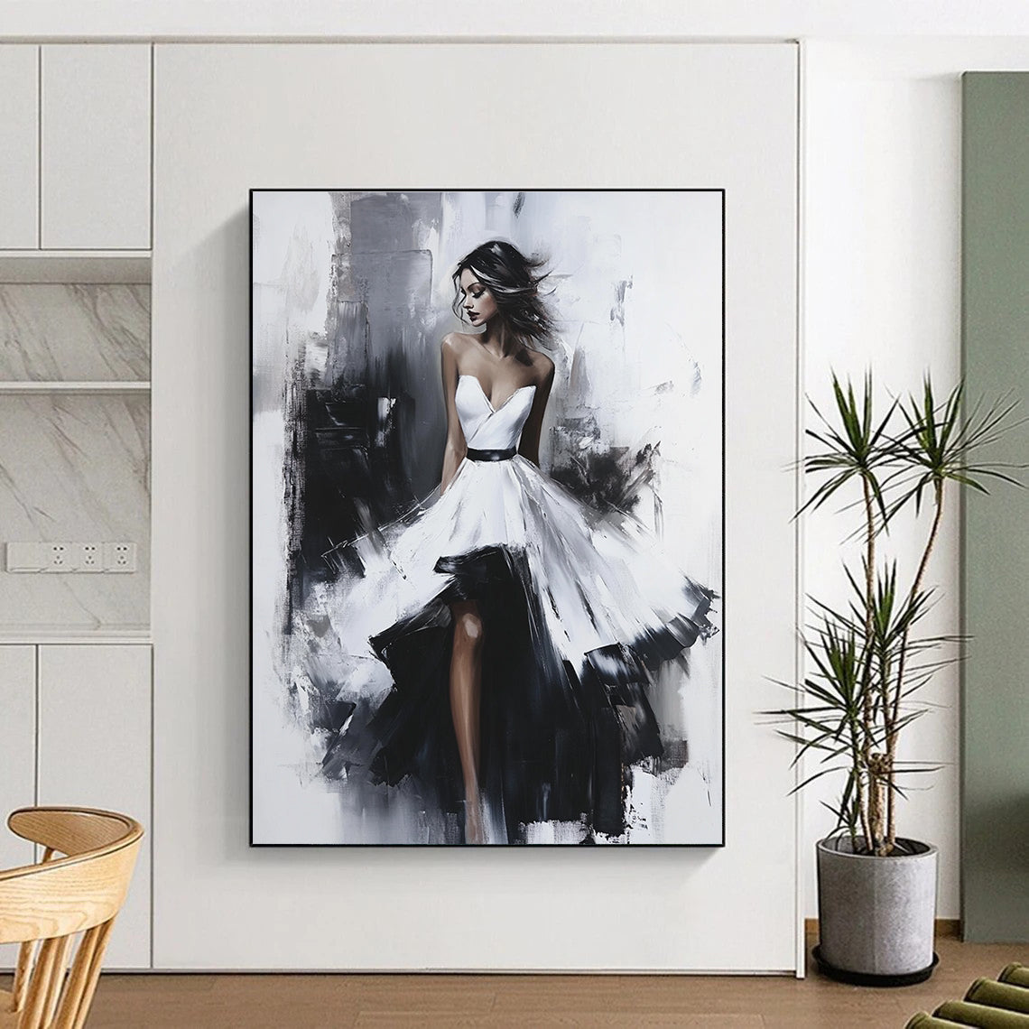 Elegant Woman in Dress Figurative Abstract Painting for Glamorous Interiors GAB1409