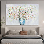 White Flower Vase Abstract Painting for Elegant Living Spaces YHT220
