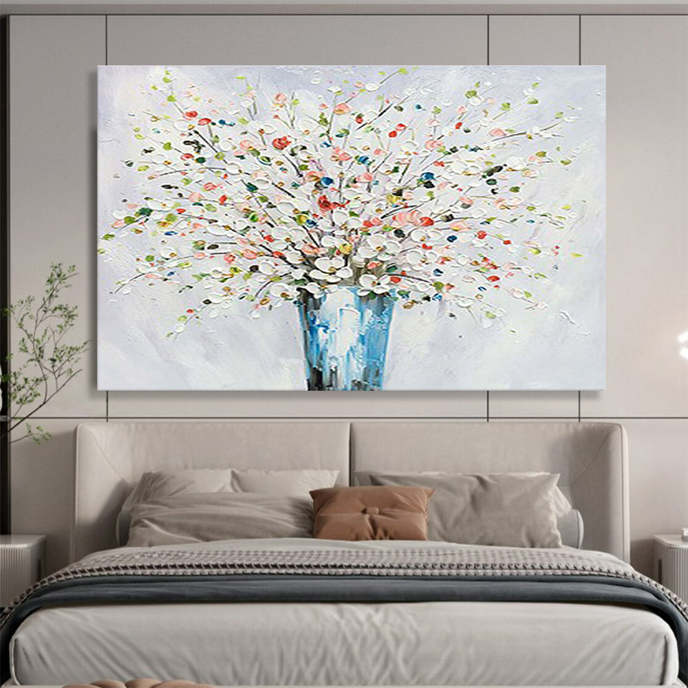 White Flower Vase Abstract Painting for Elegant Living Spaces YHT220