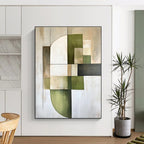 Green and Beige Geometric Abstract Painting for Minimalist - Inspired Offices GAB0903