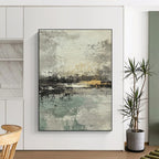 Gray, Gold and Green Abstract Landscape Abstract Painting with Subtle Serenity WINK034