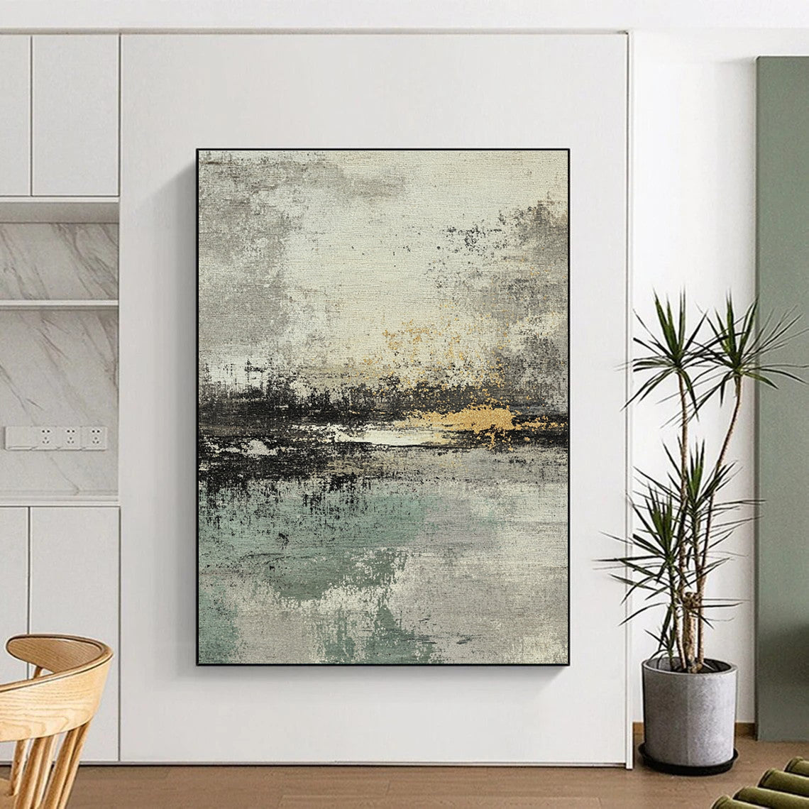 Gray, Gold and Green Abstract Landscape Abstract Painting with Subtle Serenity WINK034