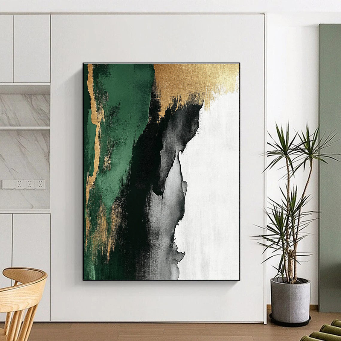 Green Gold Black Abstract Painting with Nature - Inspired Hues WINK633