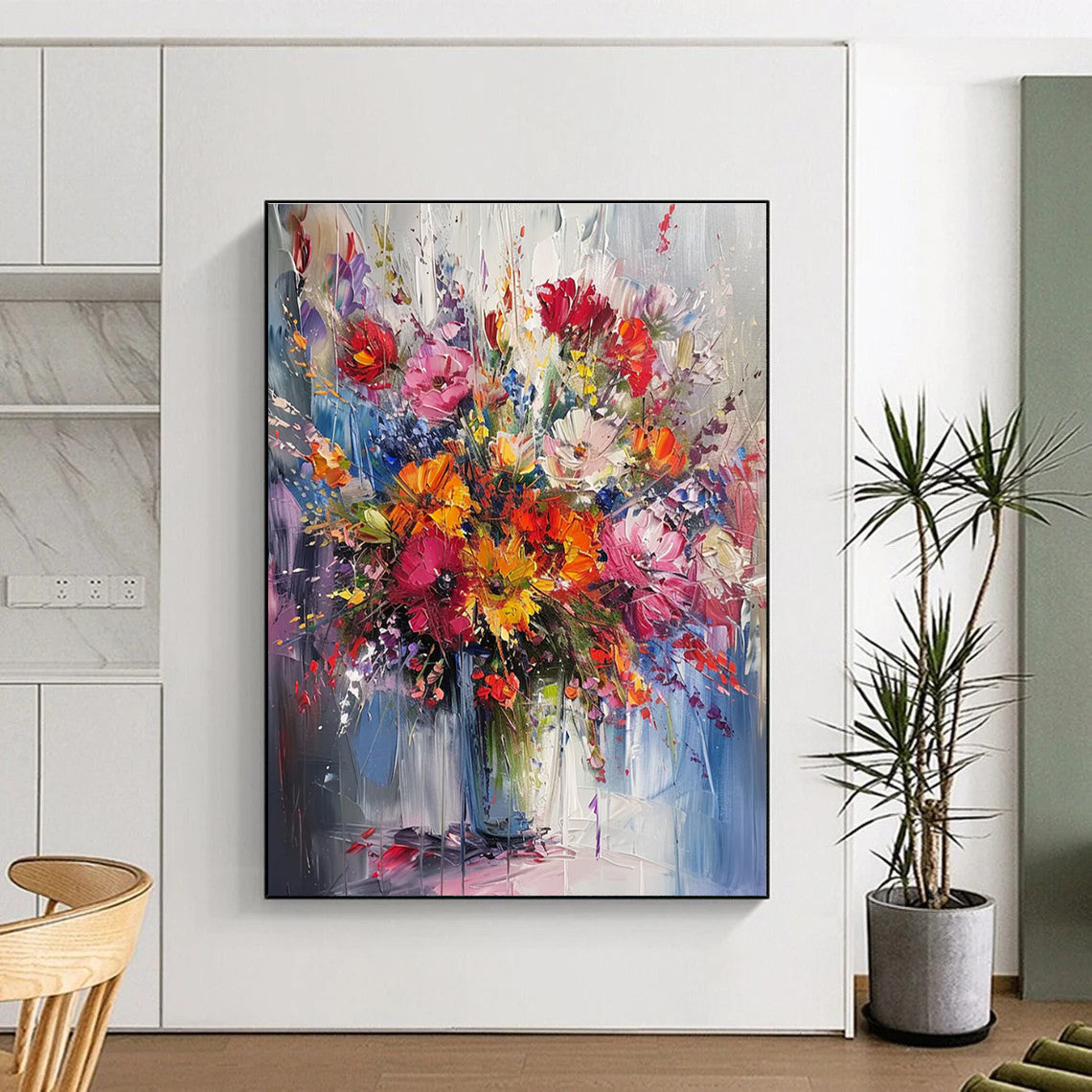 Impasto - Style Vibrant Flower Bouquet Abstract Painting for Lively Spaces HENG260