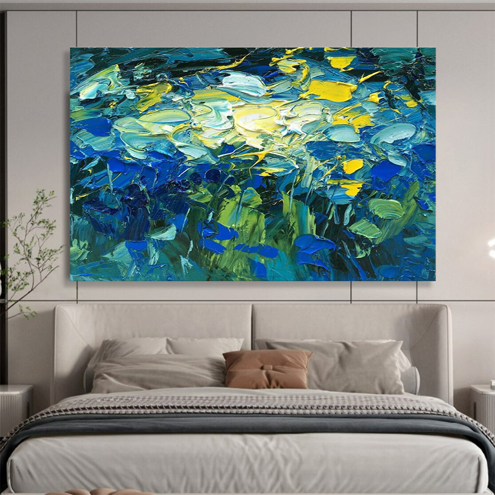 Blue Flowers Abstract Painting for Art Galleries’ Floral Exhibitions YHT483