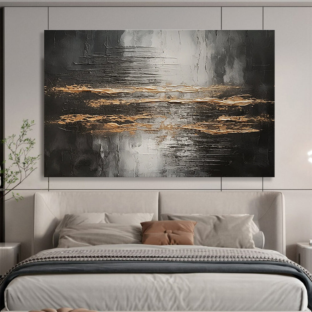 Black and Gold Abstract Stripes Painting for Luxurious Dining Rooms YHT318