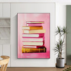 Pink Book Stack Whimsical Still - Life Abstract Painting GAB0368