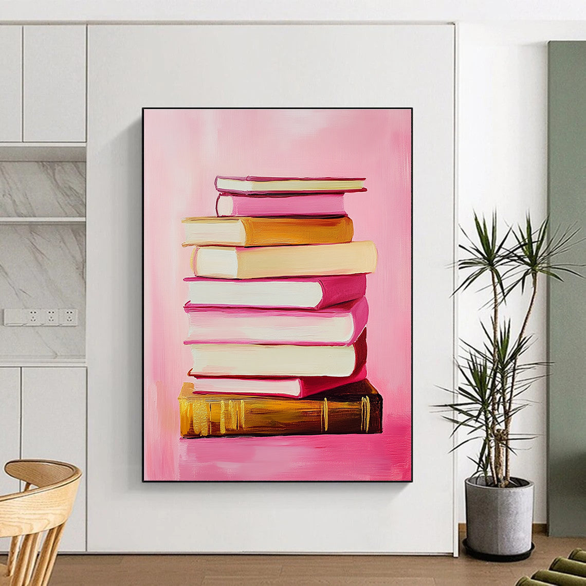 Pink Book Stack Whimsical Still - Life Abstract Painting GAB0368