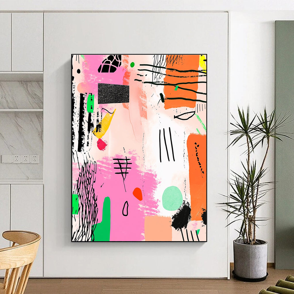 Pink and Green Abstract Doodles Painting of Spontaneous Creativity GAB0115