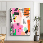 Pink and Green Abstract Doodles Painting of Spontaneous Creativity GAB0115
