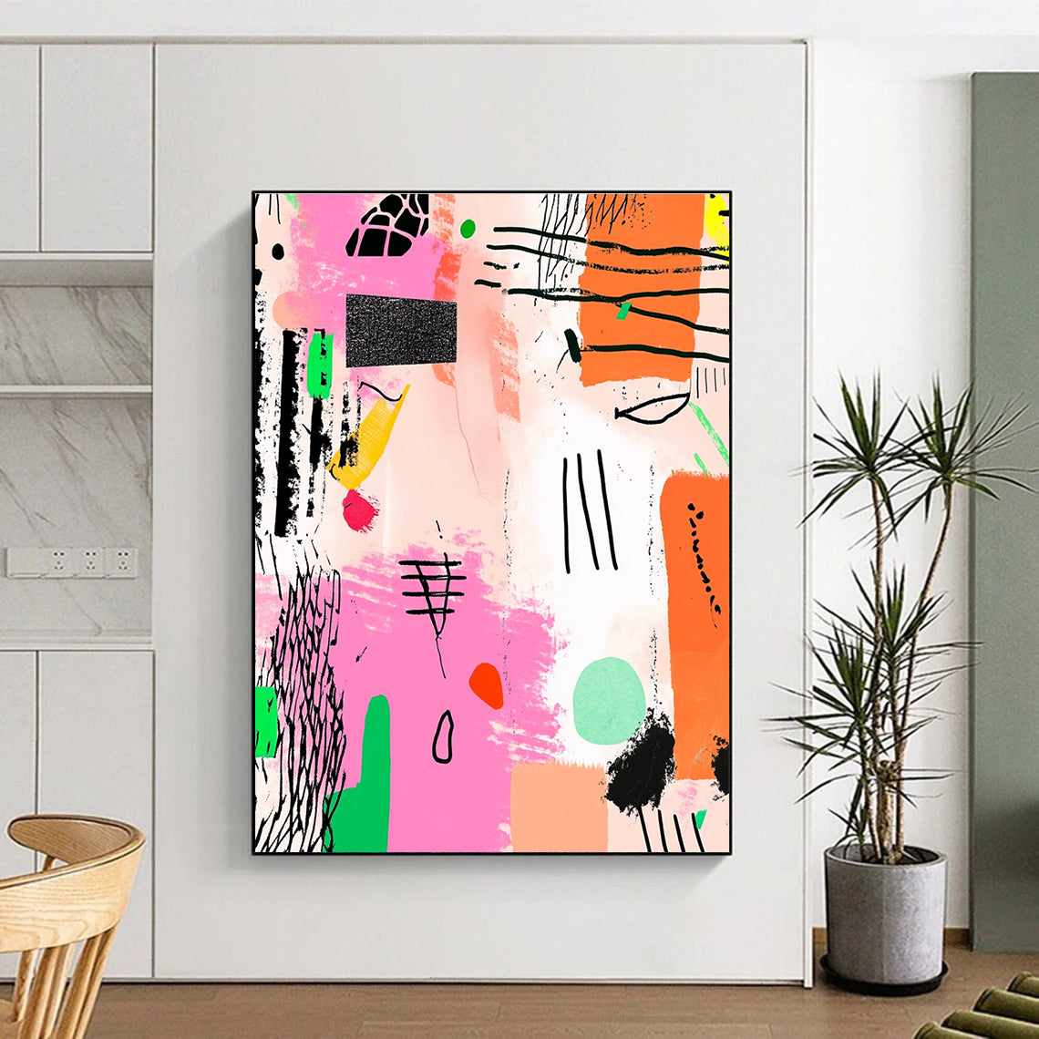 Pink and Green Abstract Doodles Painting of Spontaneous Creativity GAB0115