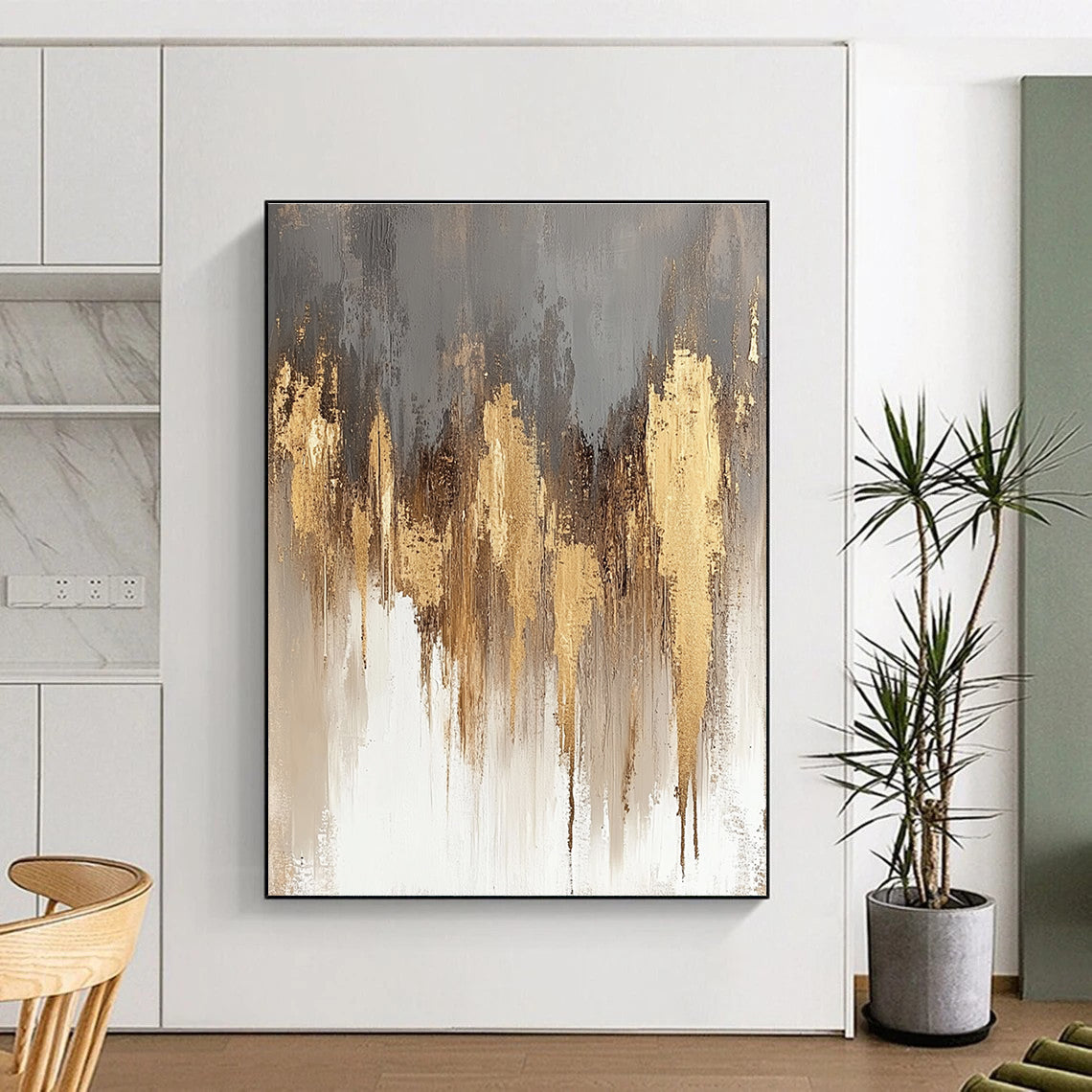 Gold - Dripped Gray Abstract Painting with Subtle Luxury WINK325