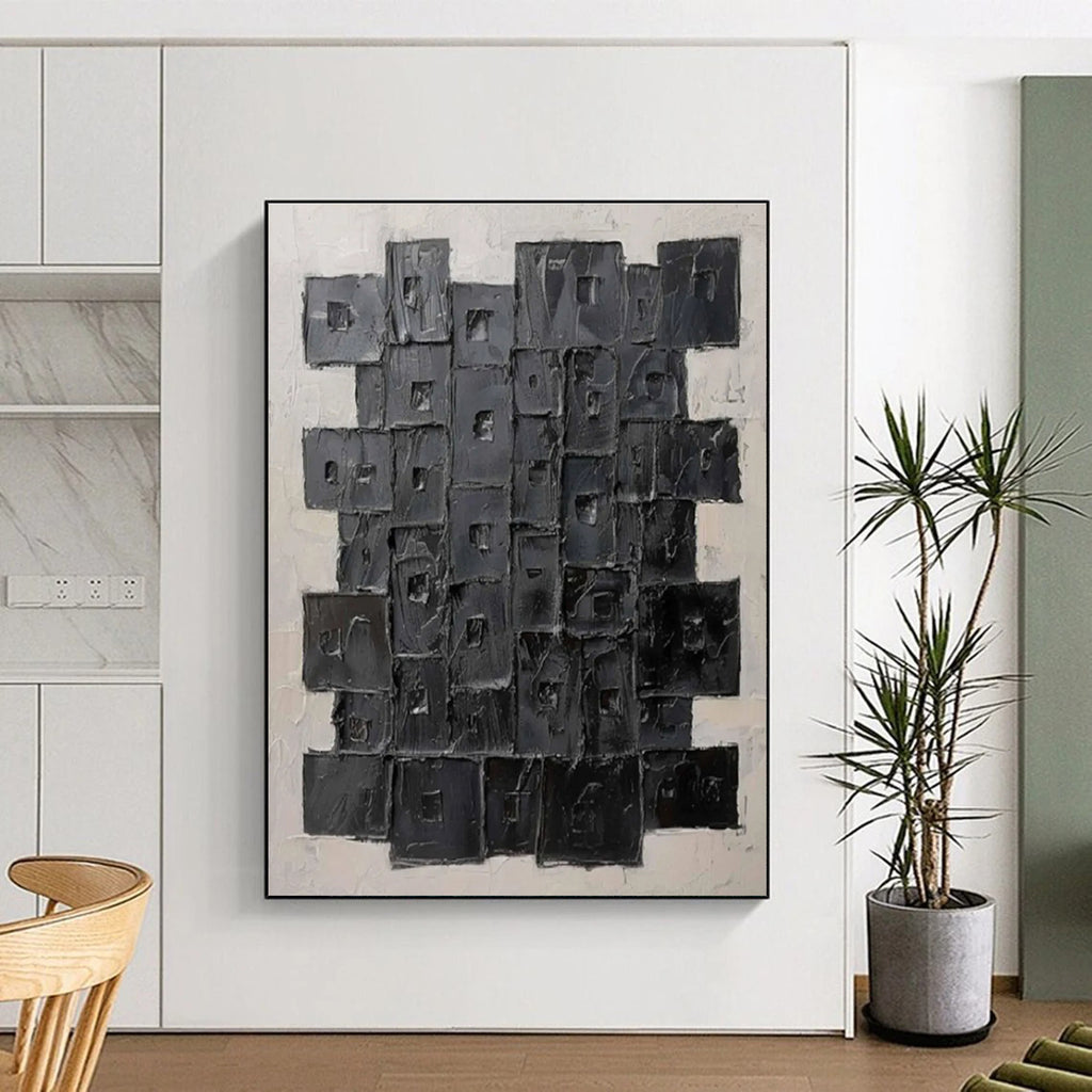 Black Cubist Abstract Painting for Modern Art Galleries HENG488