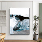 Dynamic Blue - Black Abstract Waves Painting for Coastal Interiors HENG220