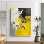 Yellow Black White Abstract Painting with Dynamic Energy WINK552