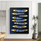 Blue Striped Fish Whimsical Marine Abstract Painting GAB0331