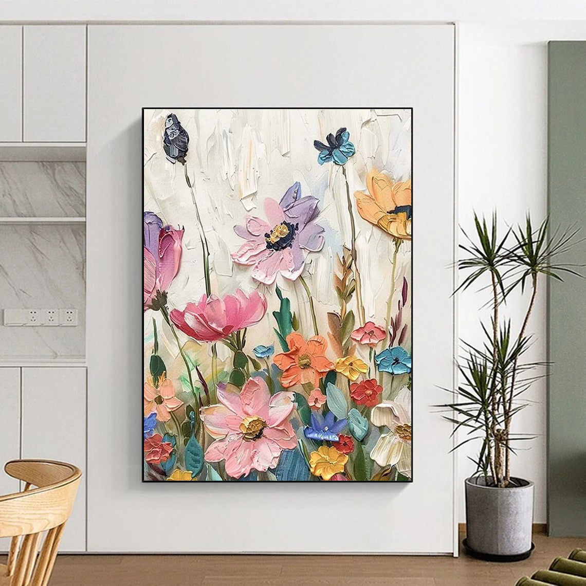 Textured Floral Field Abstract Painting for Feminine Home Studios HENG081