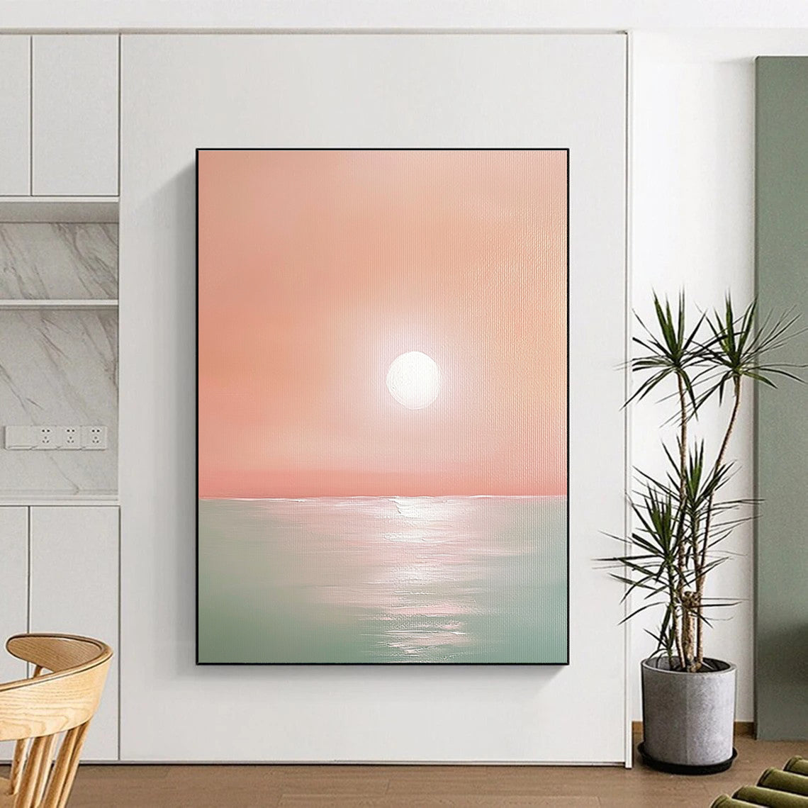 Pink Sunset Over Sea II Calm Abstract Art for Relaxing Nooks GAB1468