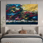 Blue - Gold - Red Abstract Painting for Dramatic Dining Rooms YHT383
