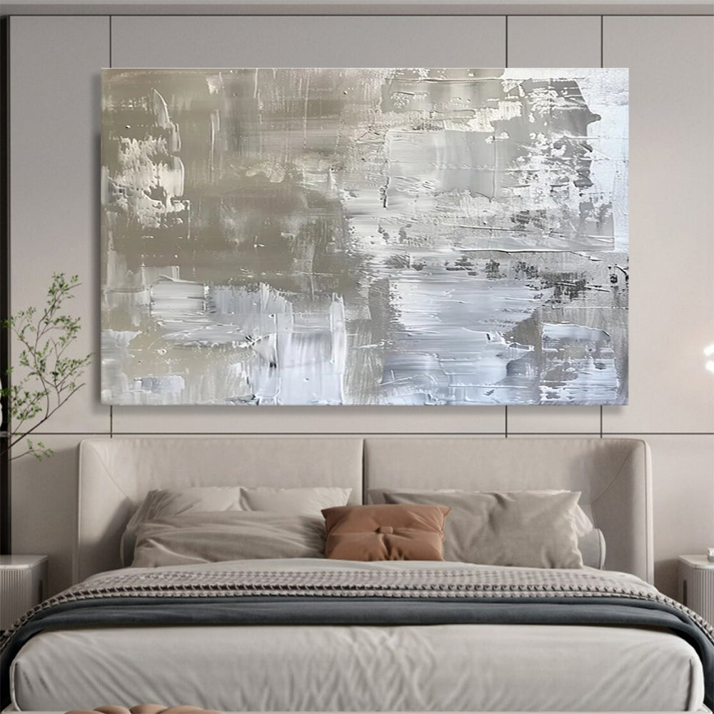 Silver - Toned Abstract Painting for Sleek Interiors YHT103