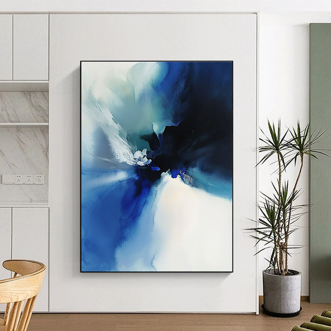 Blue Abstract Ink Fusion Painting with Ethereal Flow WINK389