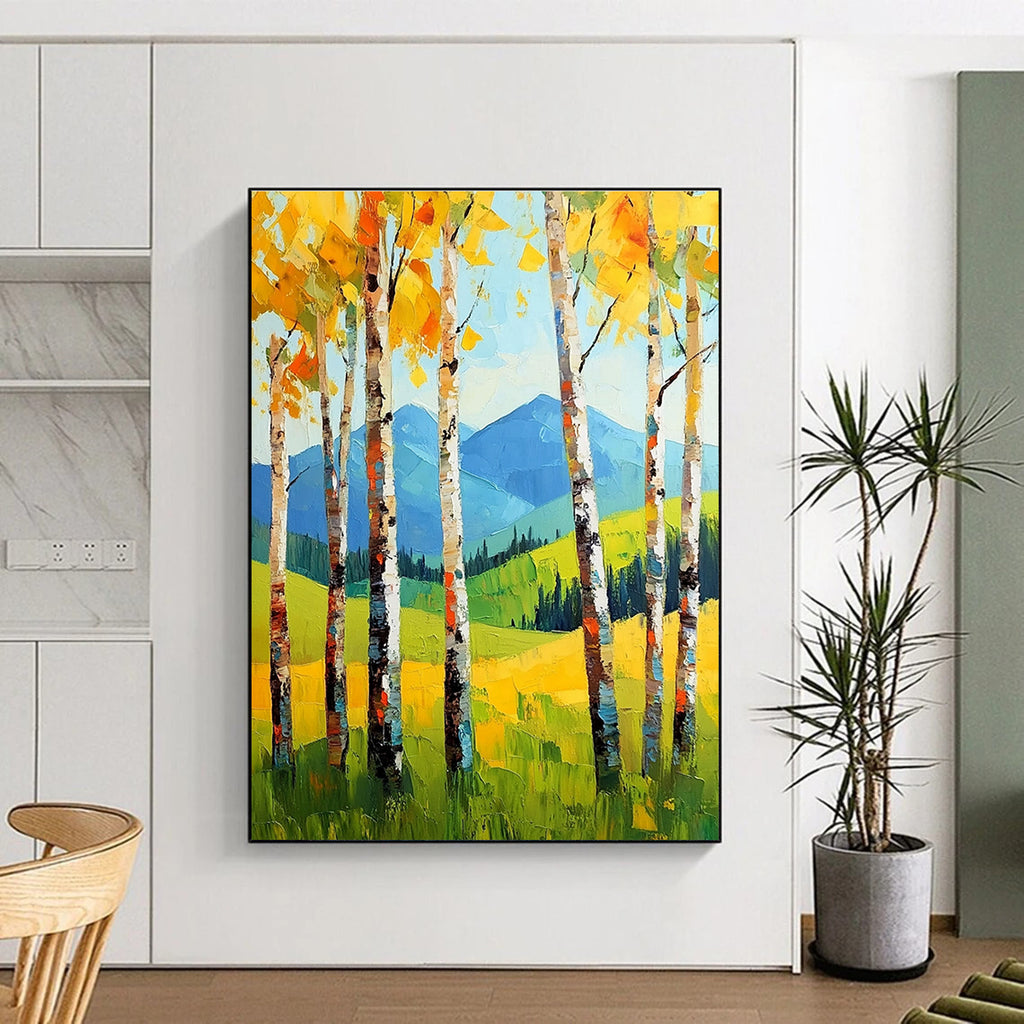 Summer Birch Landscape Abstract Painting for Bright, Airy Bedrooms GAB1287