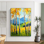 Summer Birch Landscape Abstract Painting for Bright, Airy Bedrooms GAB1287