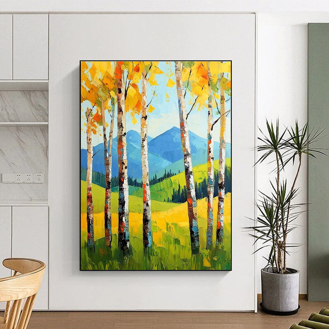 Summer Birch Landscape Abstract Painting for Bright, Airy Bedrooms GAB1287