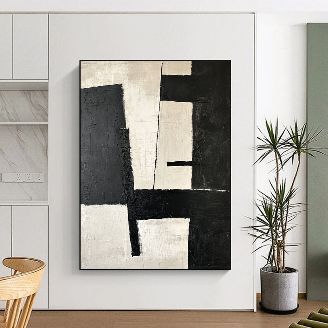 Black and White Minimalist Abstract Painting for Scandinavian - Style Homes GAB0885