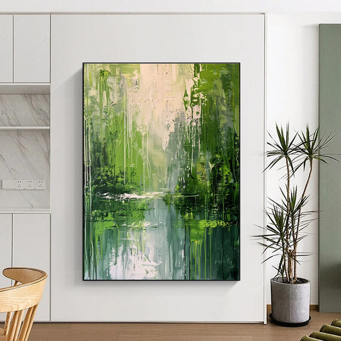 Green Forest Abstract Painting for Eco - Friendly Hotel Rooms HENG002