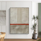 Neutral Tones with Red Stripe Abstract Painting for Industrial - Chic Cafes HENG026