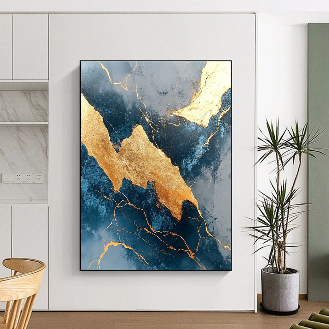 Blue and Gold Marble Abstract Painting for Luxury Hotel Lobbies GAB1351