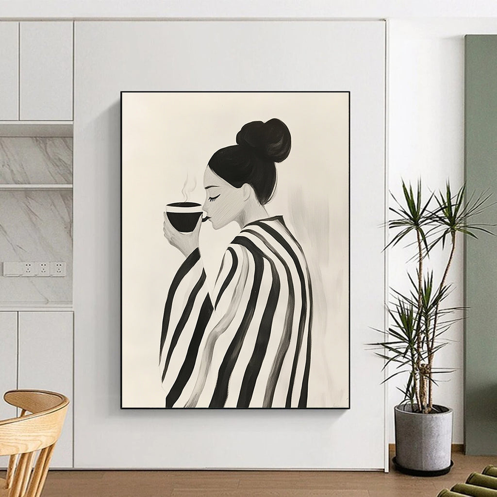 Woman with Coffee Abstract Painting for Cozy Café Corners GAB1386