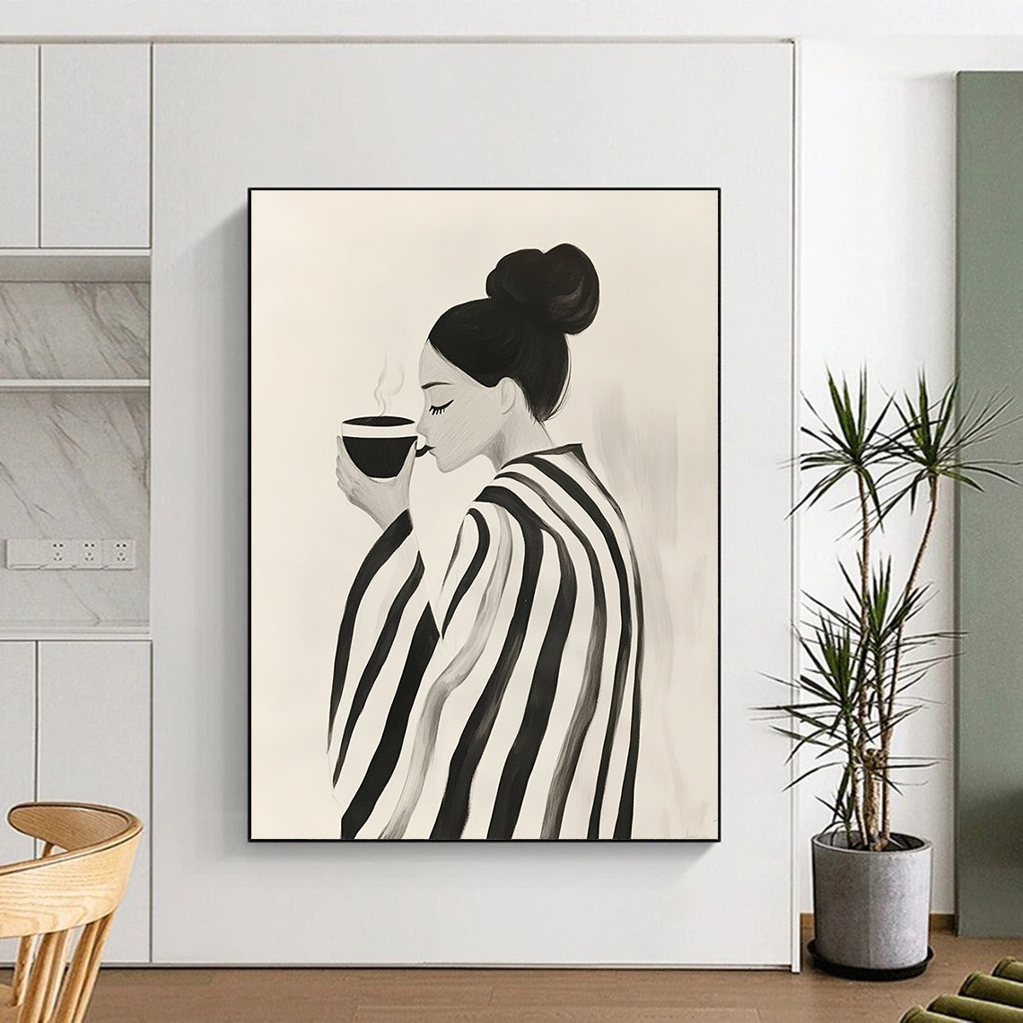 Woman with Coffee Abstract Painting for Cozy Café Corners GAB1386