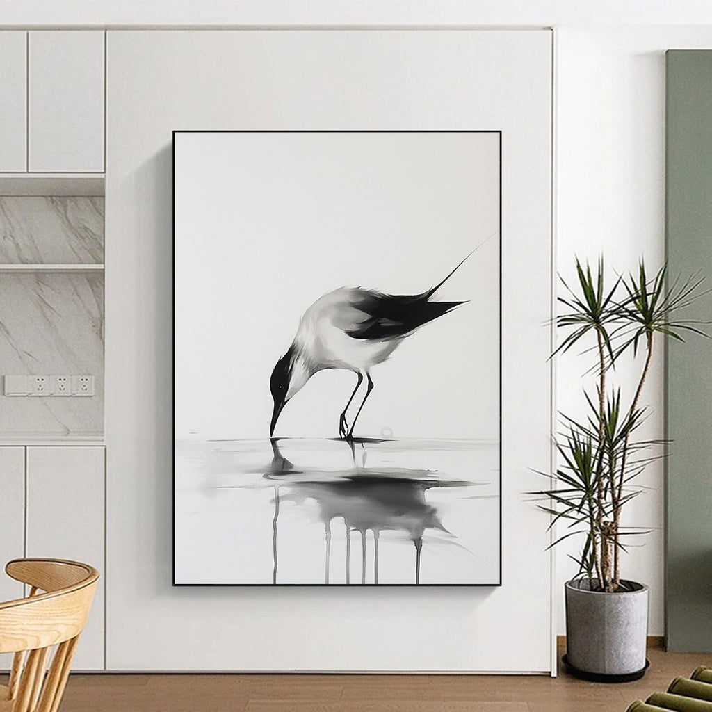 Bird in Contemplation Abstract Painting with Subtle Reflections GAB0024