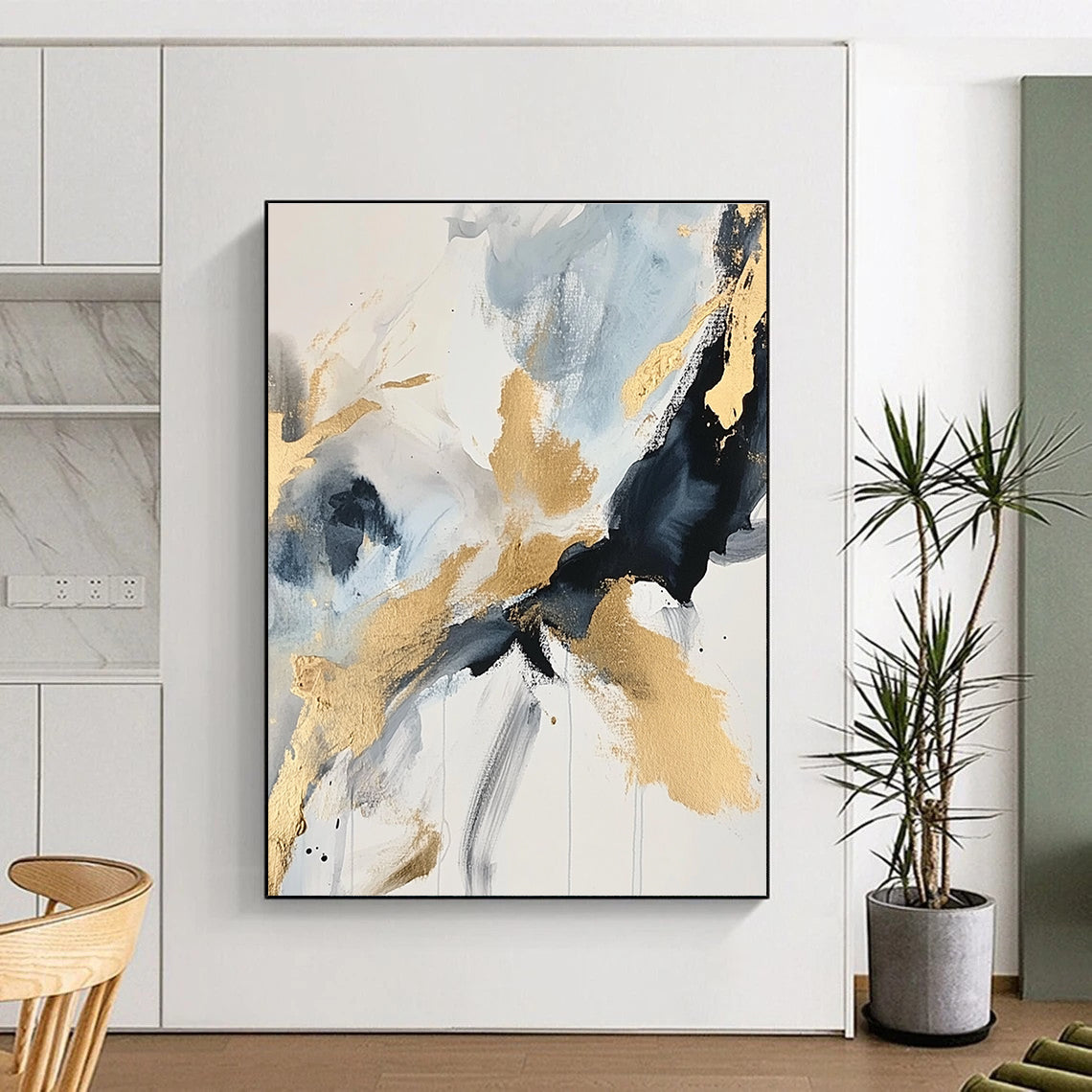 Blue and Gold Abstract Painting for Luxury - Styled Bedrooms GAB0993