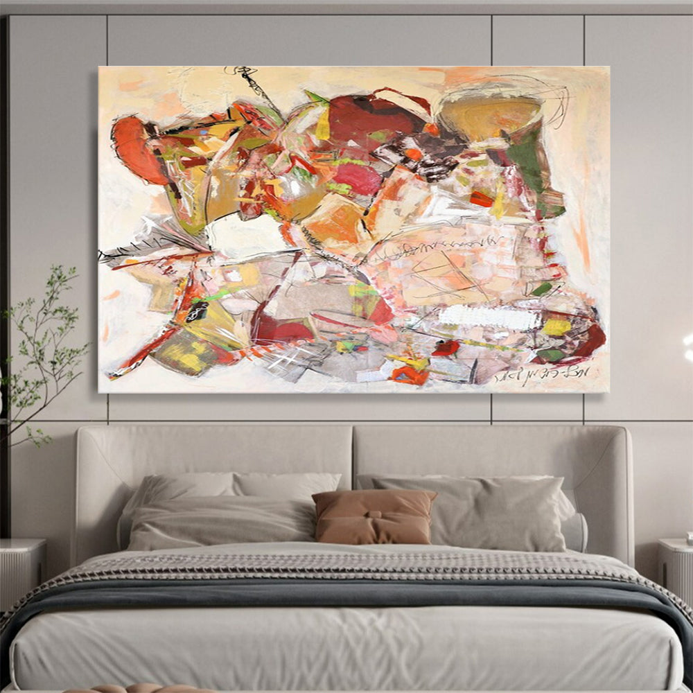 Soft - Hued Abstract Composition Painting for Serene Bedroom Retreats YHT241