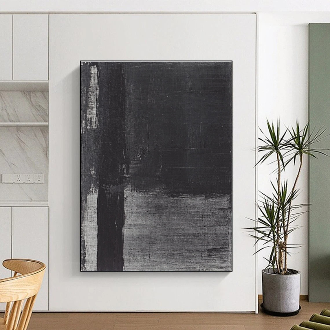 Textured Black and Gray Abstract Painting with Subtle Variations GAB0029