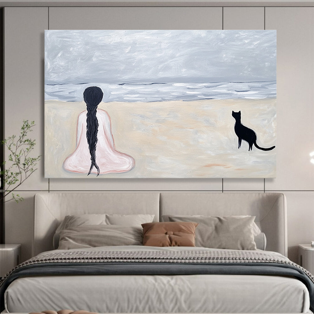 Woman and Cat on the Beach  A Moment of Solitude ABS060