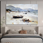 Beach with Beached Boats Abstract Painting with Casual Coastal Charm ABS602