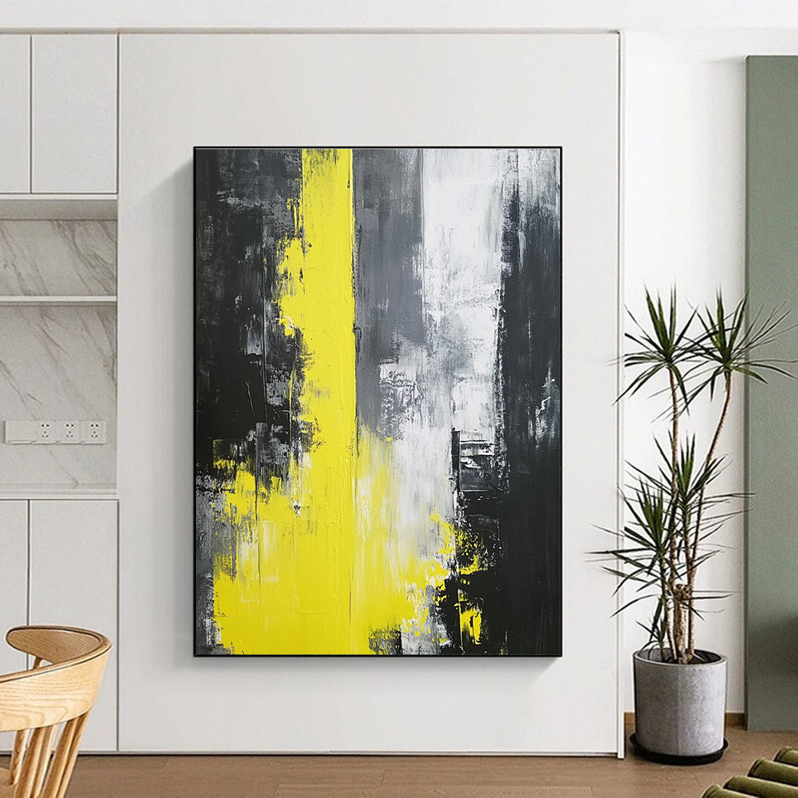 Yellow Black Gray Abstract Painting with Intense Drama WINK506