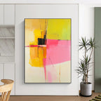Yellow Pink Geometric Abstract Painting with Bold Contrasts WINK692
