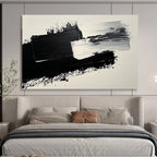 Black and White Textured Strokes Abstract Painting with Bold Minimalism ABS572