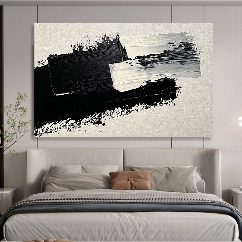 Black and White Textured Strokes Abstract Painting with Bold Minimalism ABS572