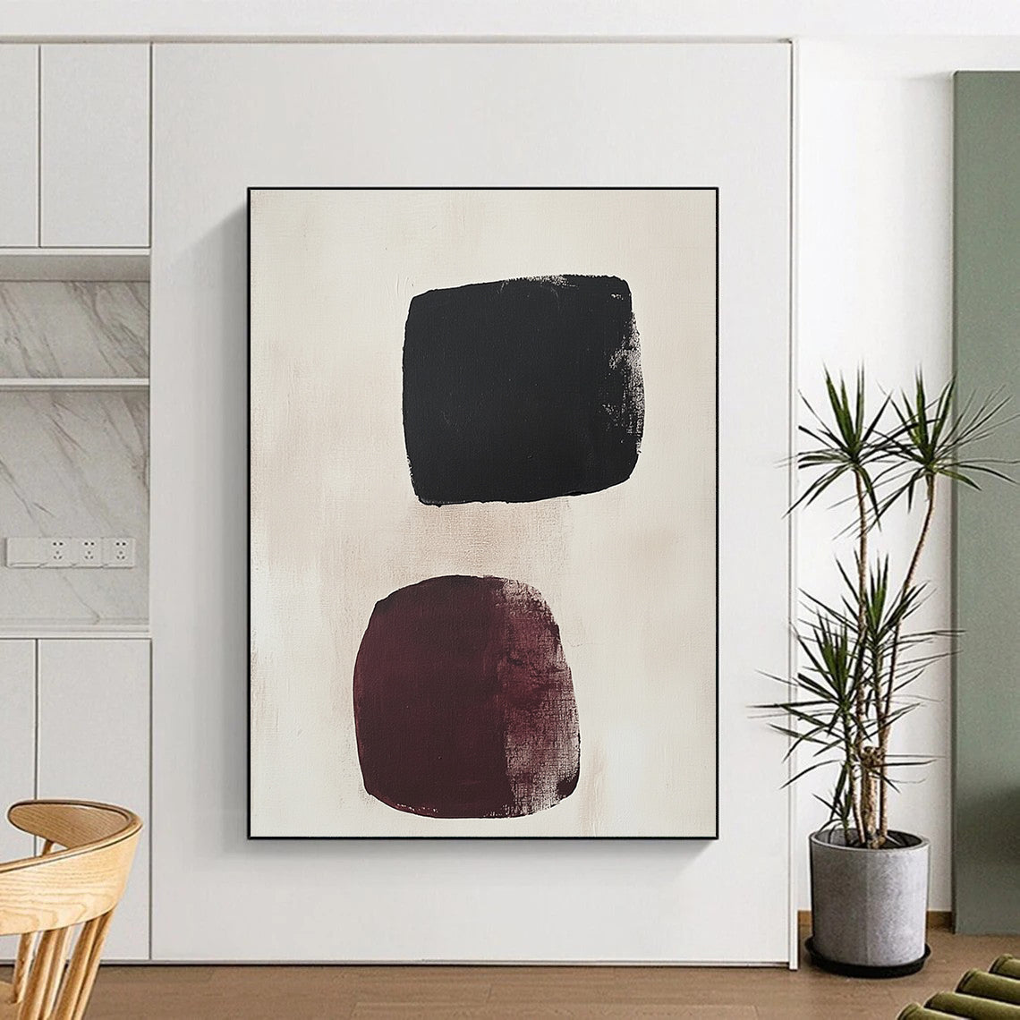 Dual Dark Shapes Abstract Painting with Understated Drama WINK168