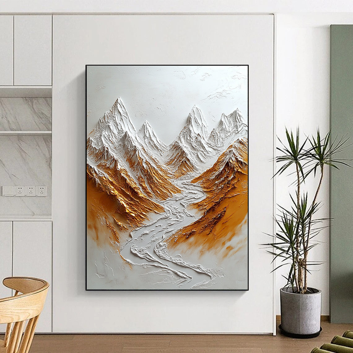 3D Mountain Abstract Painting with Metallic Accents GAB0004