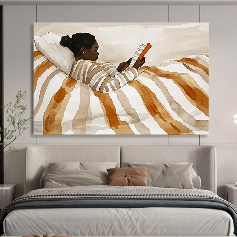 Woman Reading in Bed Abstract Painting with Intimate Comfort ABS615