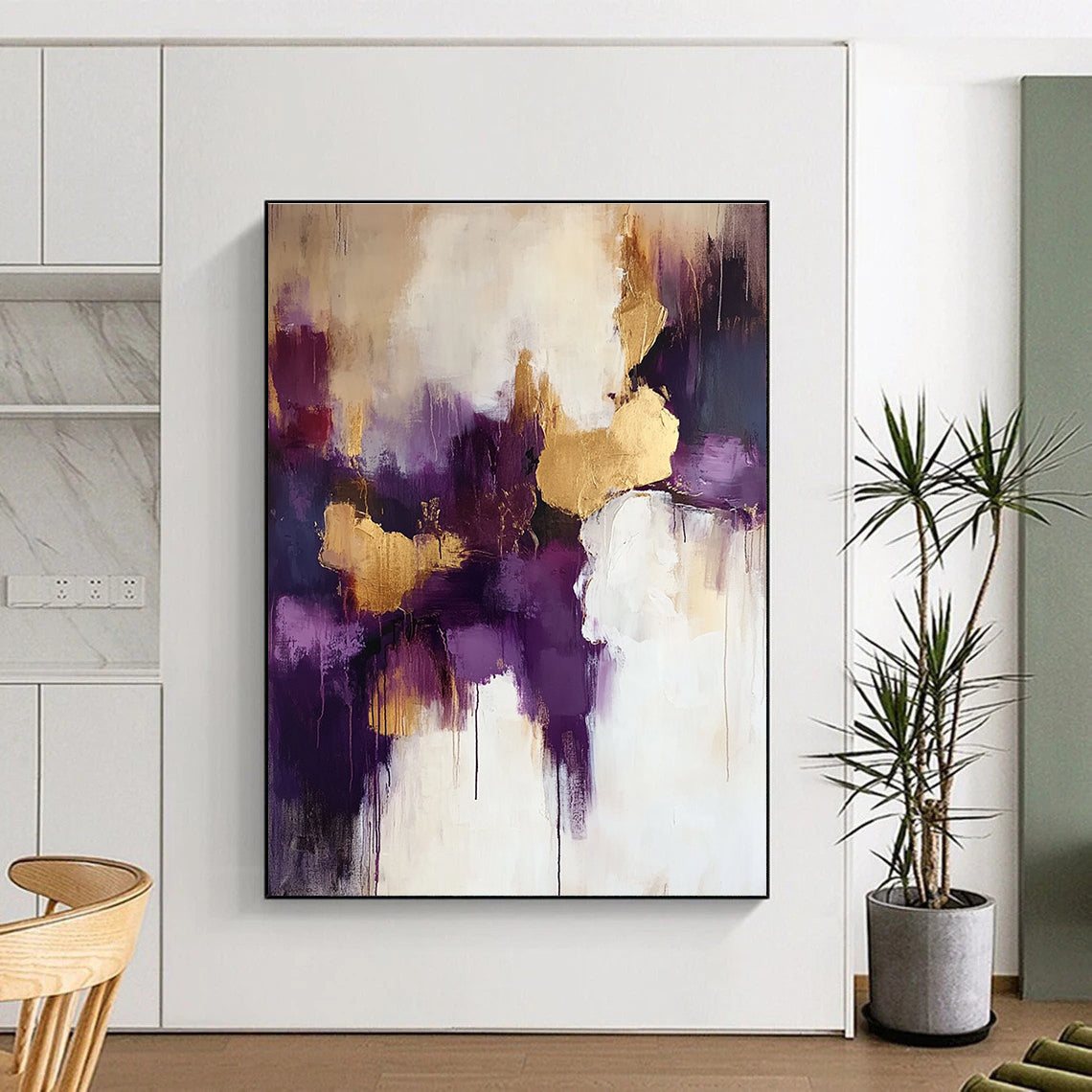 Purple Gold White Abstract Painting with Luxurious Vibes WINK618