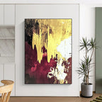 Gold Drip on Maroon Abstract Painting for Opulent Lounges GAB0764